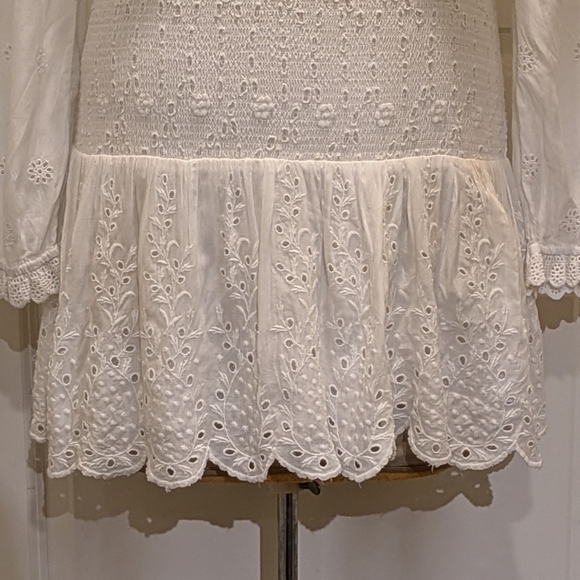 NWT LoveShackFancy XL Jayce 100% Indian Cotton Smocked Ajouré Design Mini Dress - Picture 7 of 16